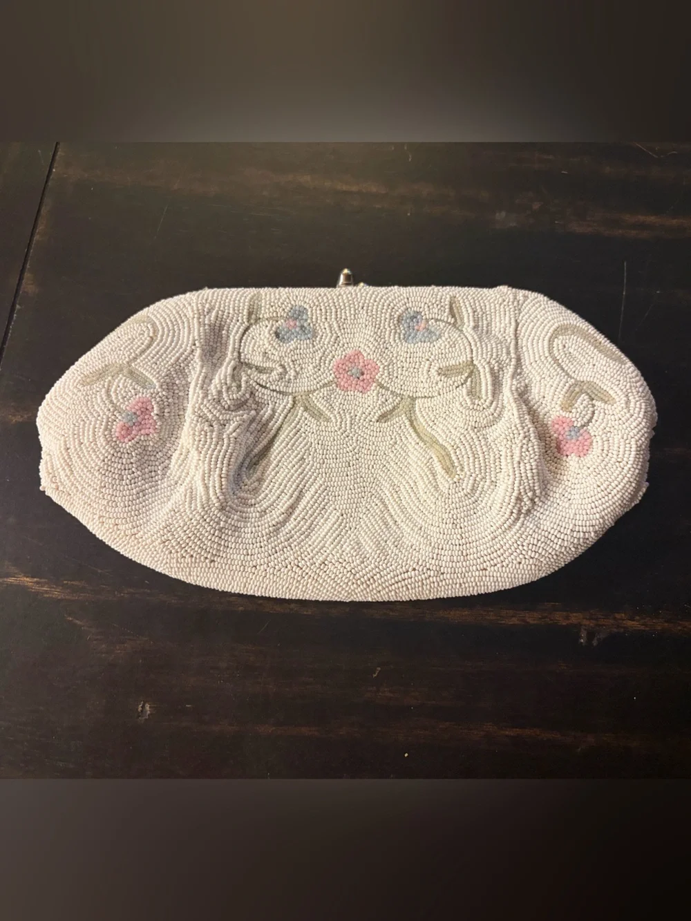 Floral Kisslock Microbeaded Clutch